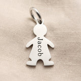 Personalized boy silhouette charm for keyring with custom engraved name and meaningful family keepsake design