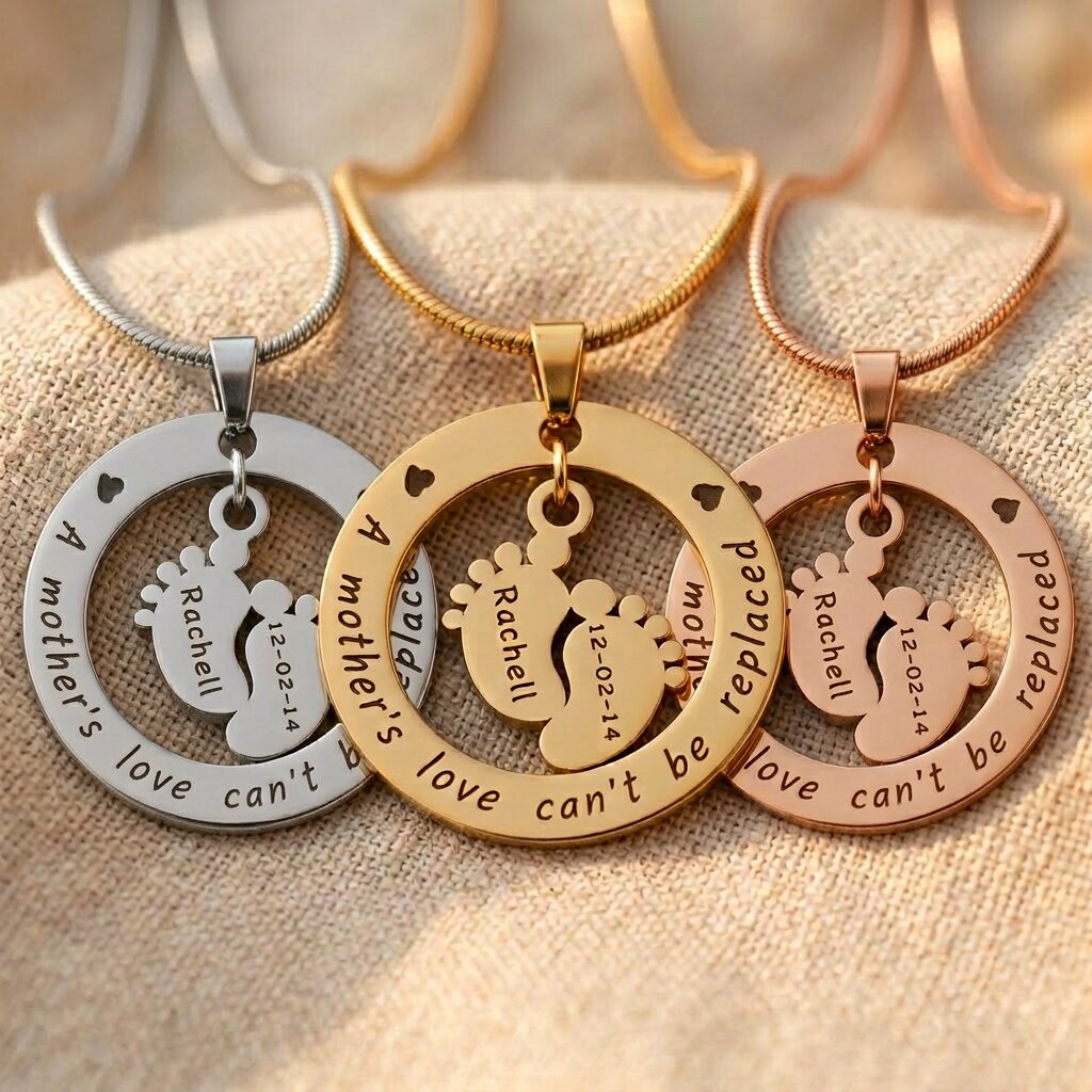 Can’t Be Replaced Necklace tone comparison showing gold, rose gold and silver personalized mother necklaces