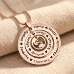 Circle of loved ones necklace with world charm insert, personalised family keepsake pendant