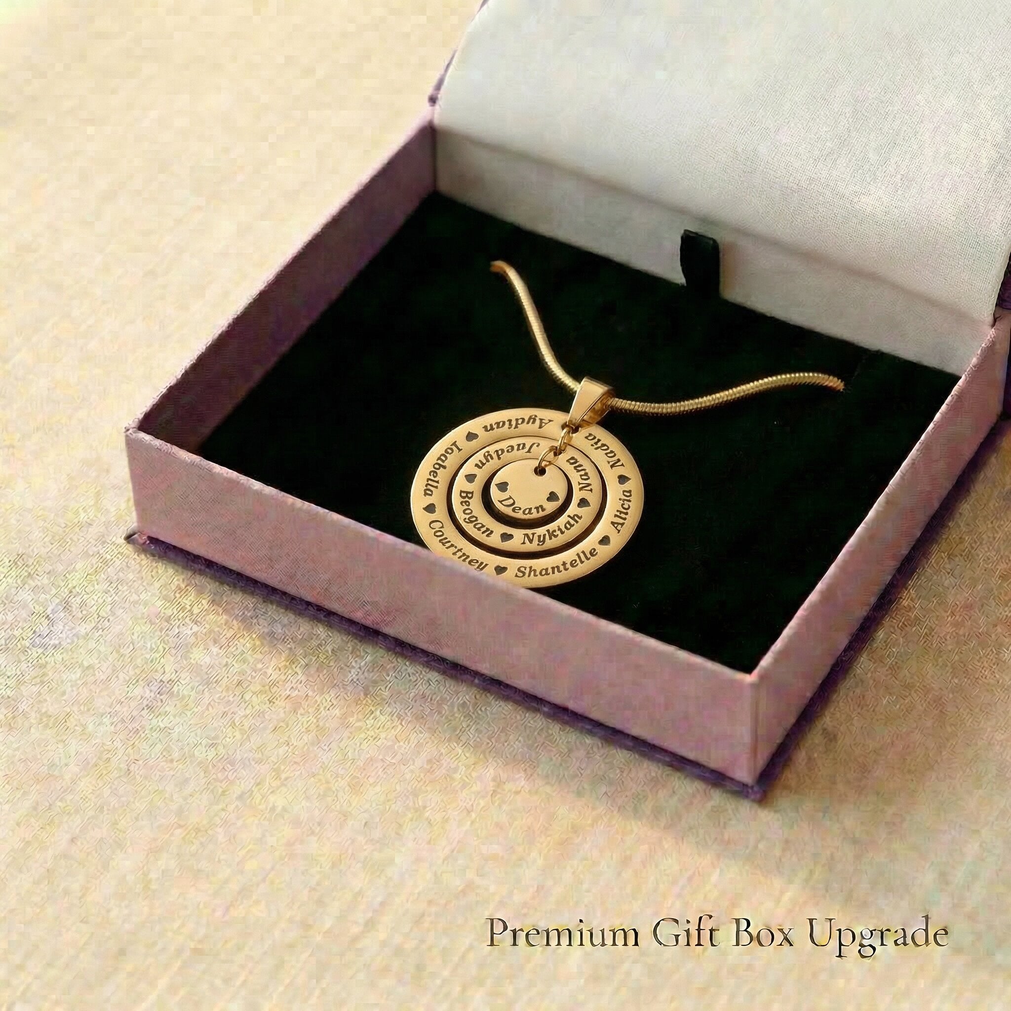 Circle of Loved Ones necklace presented in gift box packaging