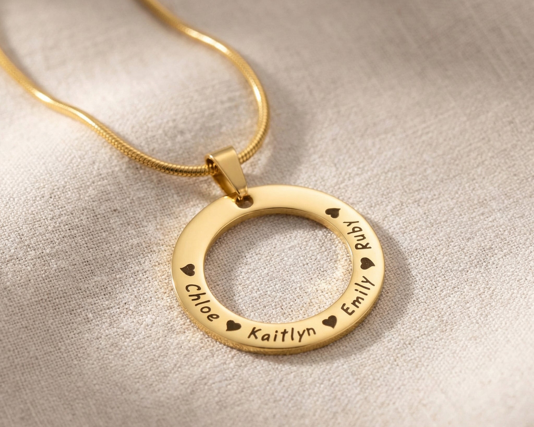 Circle of Trust Necklace gold personalized circle pendant with engraved names hero product image