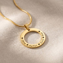 Circle of Trust Necklace gold personalized circle pendant with engraved names hero product image