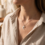 Woman wearing comfort necklace, delicate remembrance jewellery for healing and meaningful gift
