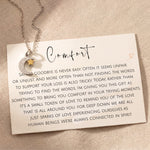 Comfort necklace with message card, meaningful remembrance jewellery and sympathy gift keepsake