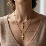 Chain length guide for cross name necklace showing adjustable necklace length options