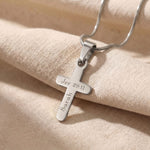 Silver cross name necklace with engraved name on cross pendant