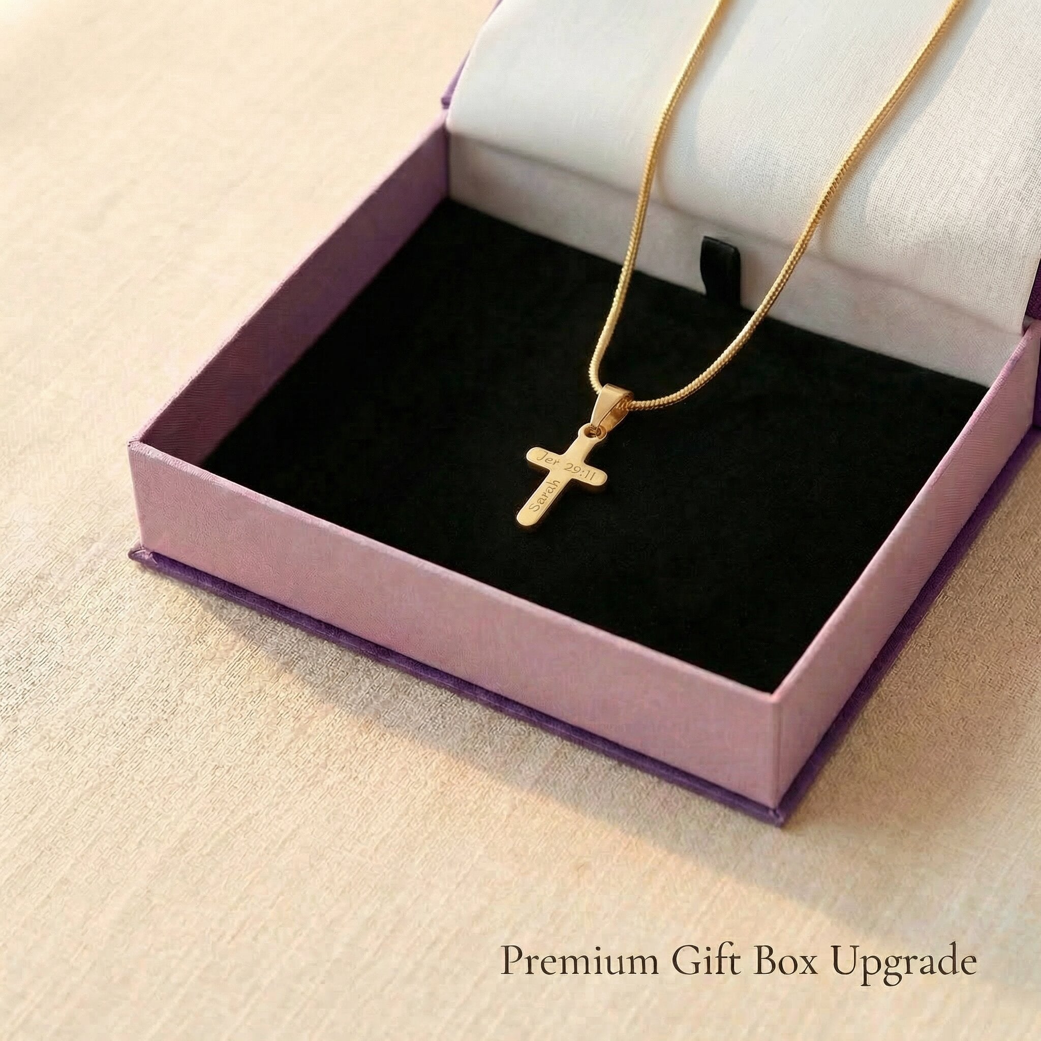 Cross name necklace presented in elegant jewelry gift box packaging