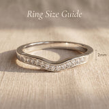 Crystal wish ring size guide showing curved band width and stone setting proportions