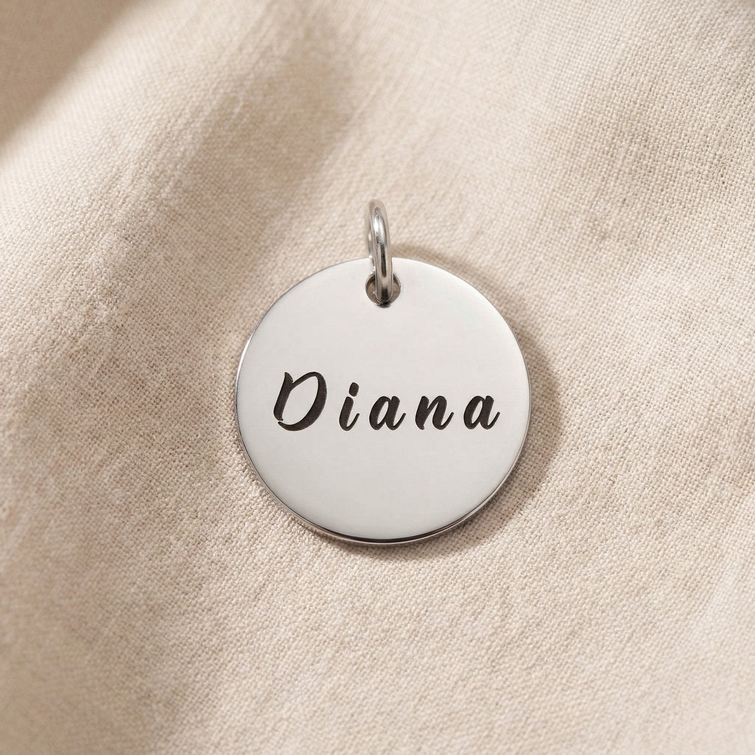 Personalized engraved disc charm for bracelet or necklace with custom name design