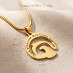 Dolphin necklace size guide showing pendant dimensions and chain length