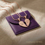 Double Heart Puzzle Necklace set displayed with gift wallet packaging, matching heart necklaces meaningful gift