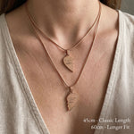 Double Heart Puzzle Necklace set worn showing chain length options for matching heart pendant styling