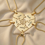 Heart Puzzle Necklace with five gold interlocking engraved pieces, matching set jewellery