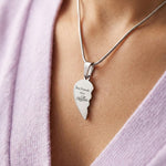Belle Fever Double Heart Puzzle Necklaces in silver, personalised gift for best friends or couples who carry a piece of each other.