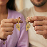 Belle Fever Double Heart Puzzle Necklaces — matching personalized necklaces held side by side, engraved with meaningful messages, celebrating the unbreakable bond between couples, sisters or best friends.