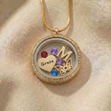 Gold Dream locket necklace, round glass pendant with insert variation