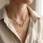 Woman wearing Endless Ties Necklace, personalised link necklace lifestyle image