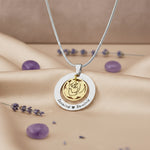 Personalized rose family necklace in silver and gold with engraved family names, belle fever custom mother jewelry.