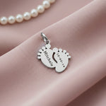 belle fever feet charm for keyring in silver, engraved name and date meaningful keepsake for mom