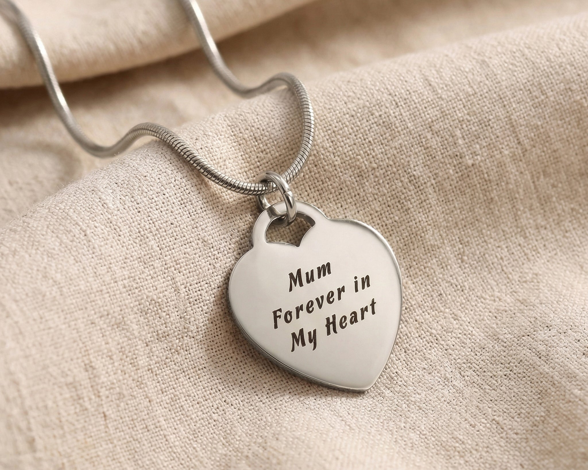 Forever In My Heart Necklace in silver with engraved heart pendant, mother jewellery 
