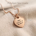 Forever In My Heart Necklace size guide showing heart pendant dimensions and chain length details