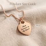 Forever In My Heart Necklace size guide showing heart pendant dimensions and chain length details