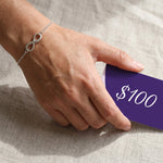 Gift card offer with free silver infinity bracelet, jewellery gift voucher and bonus bracelet promotion