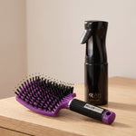 Hair care set with detangling hair brush and continuous mist spray bottle for easy brushing and styling