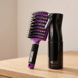 Detangling hair brush and continuous mist spray bottle bundle for hair care, styling and tangle-free brushing
