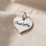 Personalized heart charm for keyring with custom engraved name symbolizing love, connection, and memories