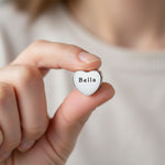 belle fever engraved heart charm bead held in hand, custom name charm for Moments bracelet fits European style jewelry