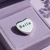 belle fever personalized heart charm bead displayed on gift box, engraved Moments bracelet charm for European style jewelry