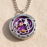Perfume locket necklace in silver with decorative insert, meaningful jewellery to hold personal scent