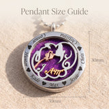 Perfume locket necklace size guide showing pendant dimensions and chain length