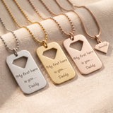 Personalised dog tag necklace tone comparison showing gold, silver and rose gold engraved finishes