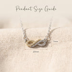 Highs and lows necklace size guide showing pendant design and chain length detail