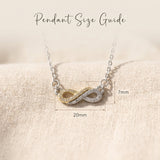 Highs and lows necklace size guide showing pendant design and chain length detail