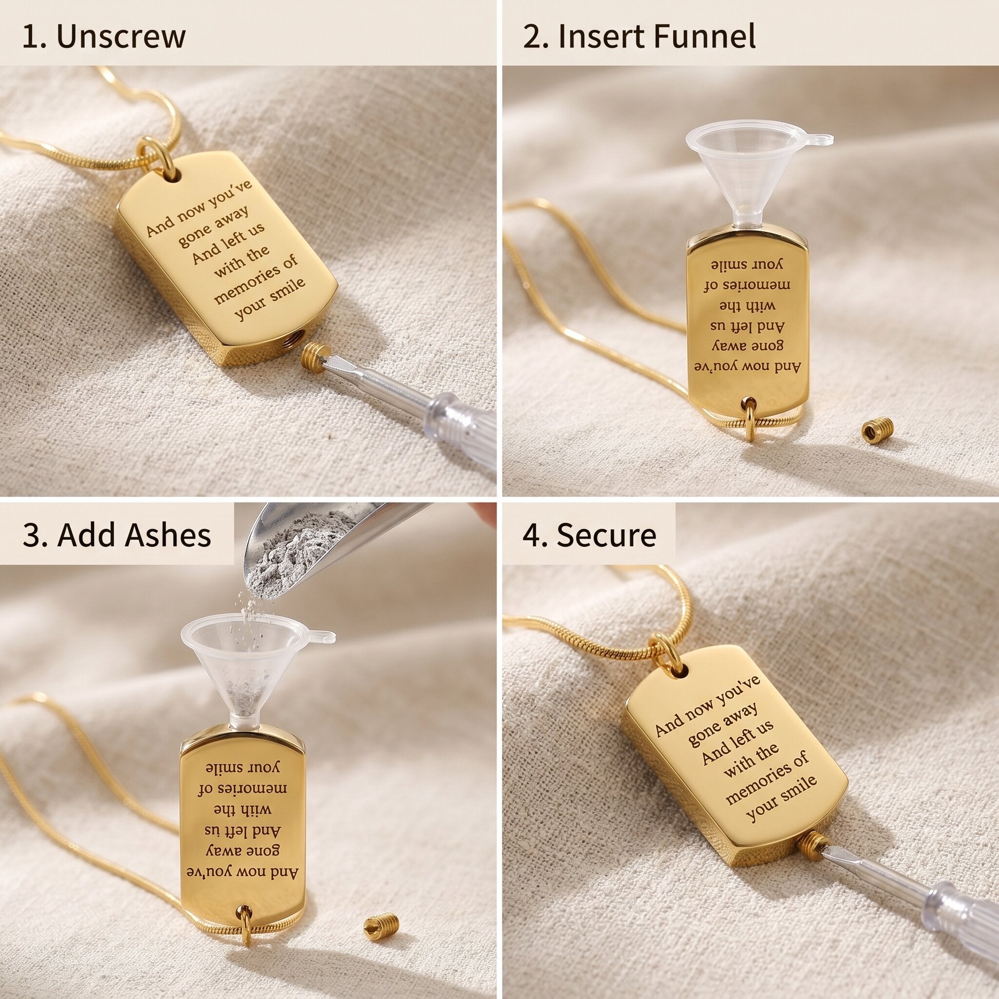How to fill memory tag cremation necklace with ashes, memorial keepsake jewellery filling guide