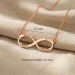 Pendant size guide for infinity name necklace showing infinity pendant dimensions