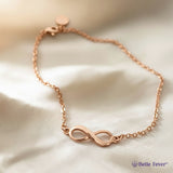 Rose gold Infinity Bracelet by Belle Fever — soft, elegant design featuring the infinity symbol as a tribute to love that lasts forever.