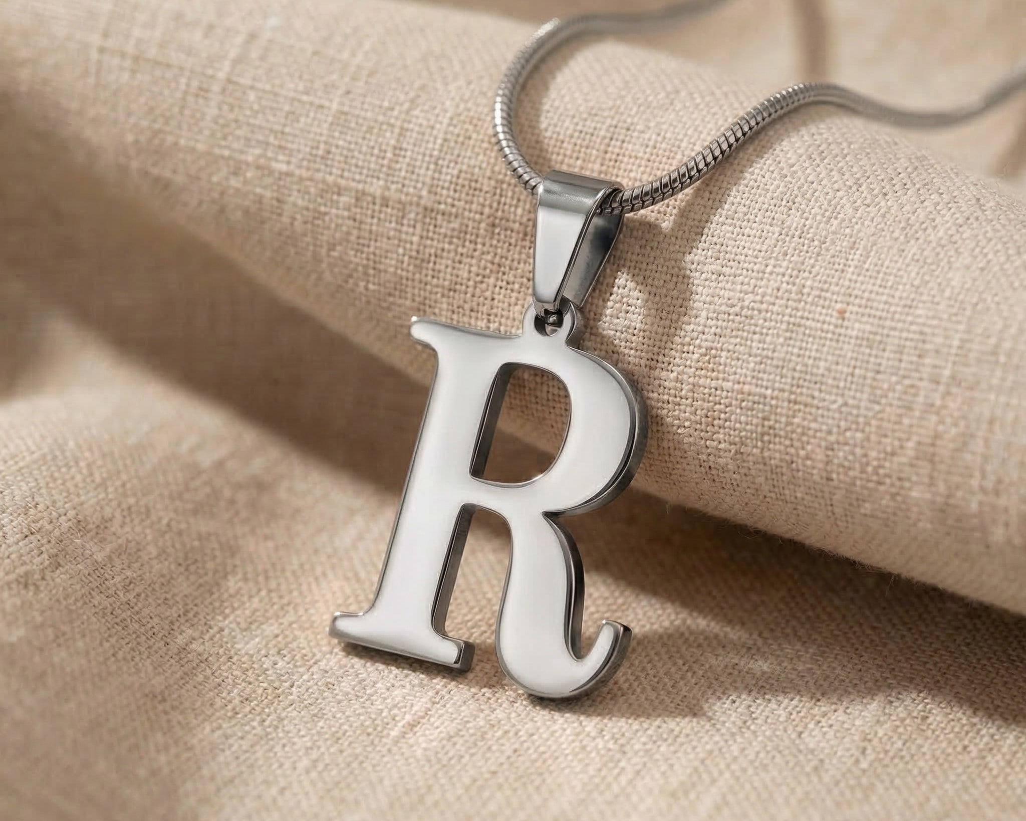 Initial Necklace in silver with letter pendant, minimalist personalised jewellery