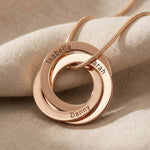 Interlinked Love Ring Necklace in rose gold with interlocking rings, elegant personalised jewellery piece