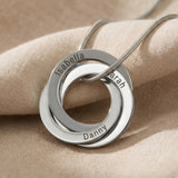 Interlinked Love Ring Necklace in silver with interlocking rings, minimalist personalised jewellery