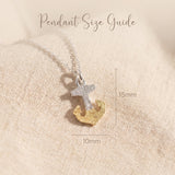 Keep me grounded necklace size guide showing anchor pendant dimensions and chain length