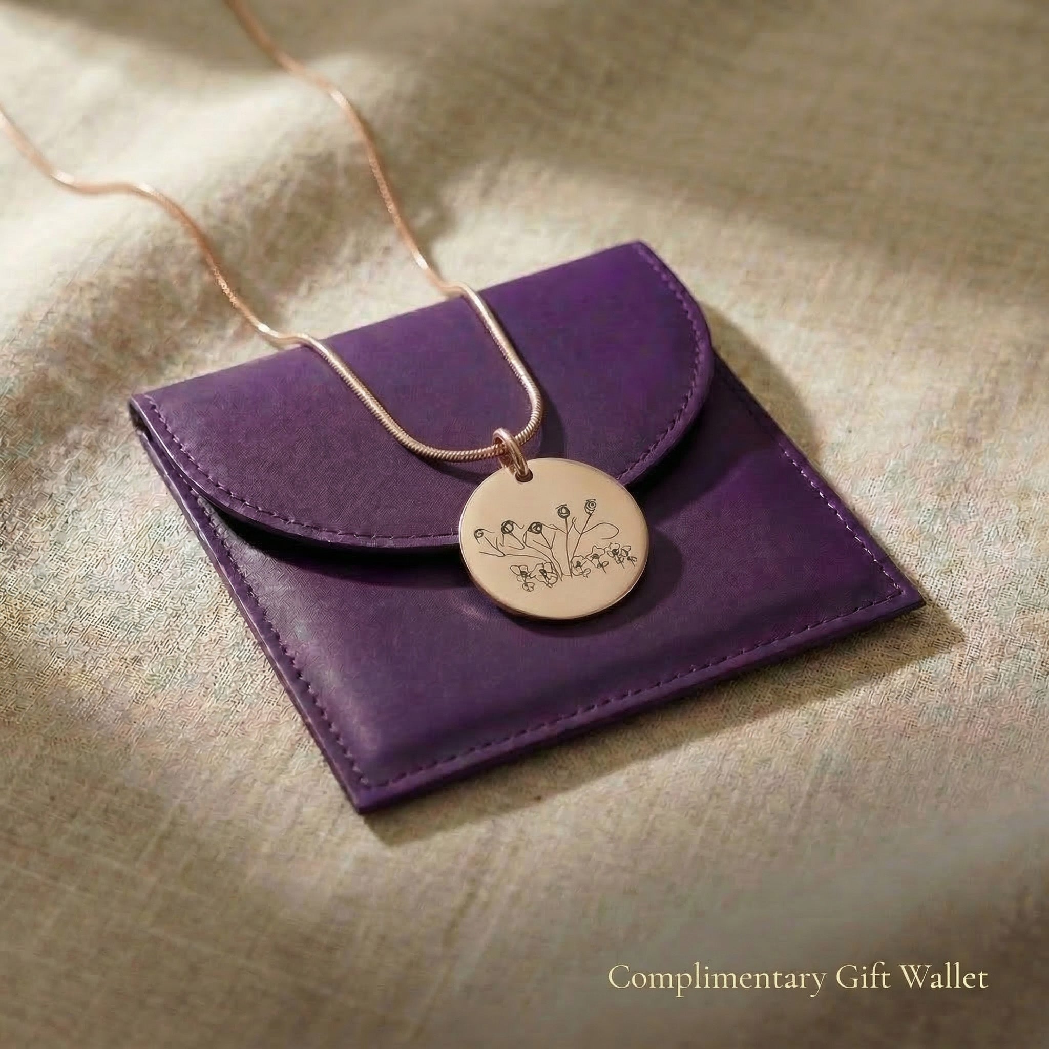 Kids drawing necklace displayed with elegant jewelry gift wallet packaging