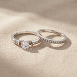Love crystal two ring set with matching bands and centre stone, elegant jewellery set