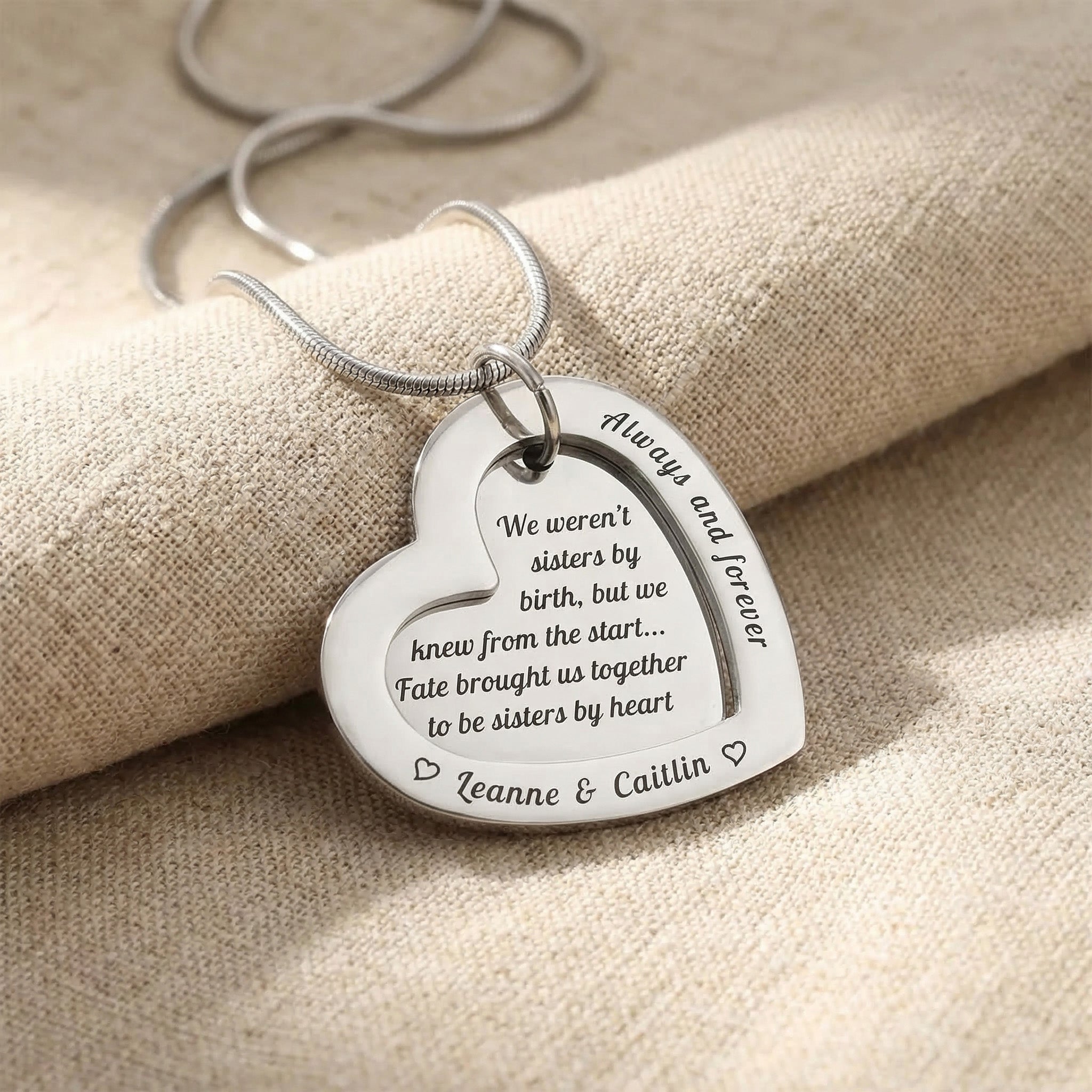 Love Forever Necklace in silver with engraved heart pendant, personalised jewellery piece