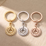 Love teach inspire keyring tone comparison showing gold, silver and rose gold gift options