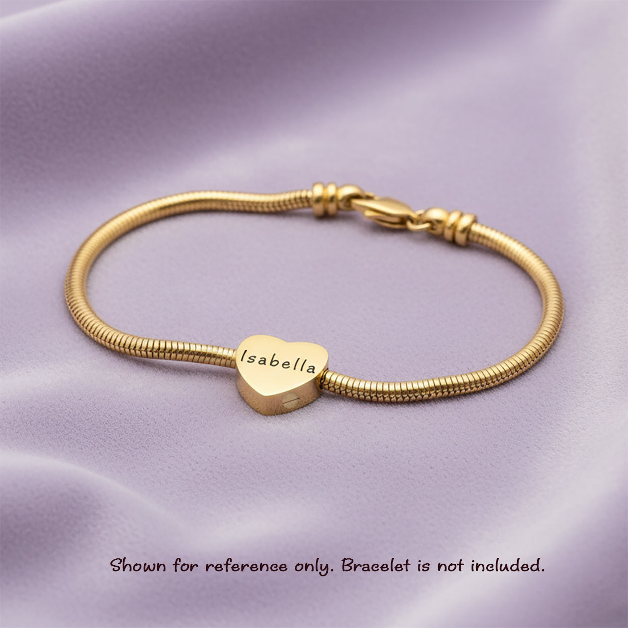 Belle Fever love heartcharm on Moments bracelet, personalised with engraved name, a discreet and elegant memorial jewellery piece.