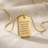 Memory tag cremation necklace in gold, memorial ashes keepsake jewellery for remembrance and loss